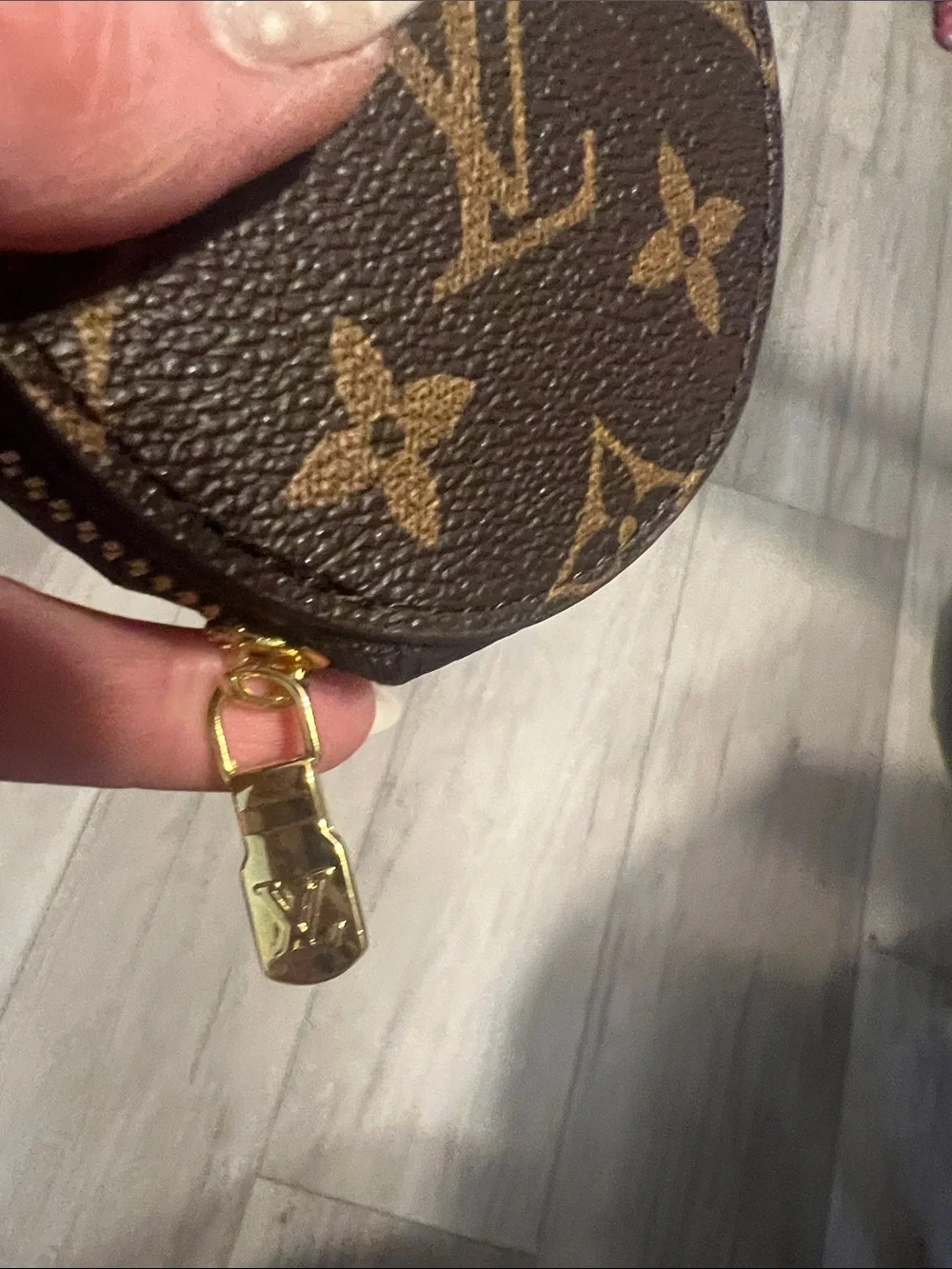 Monogram Round Coin Pouch Bag Charm — Brown with Gold Hardware